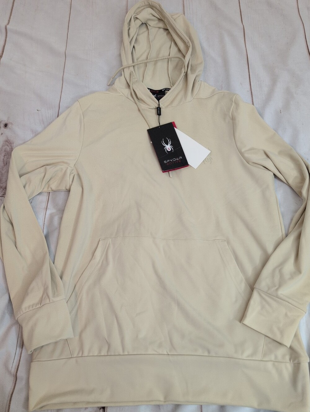 Spyder Active Men’s Medium Pullover Hoodie Cream Beige NWT Stretch SPM889D